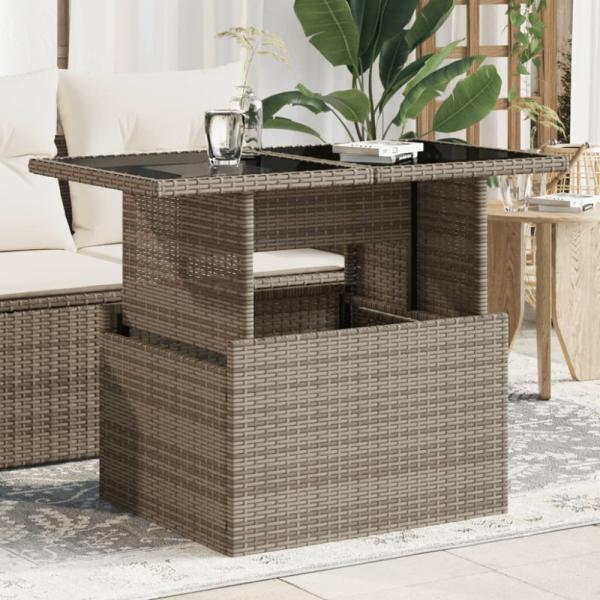 vidaXL Gartentisch mit Glasplatte Grau 100x55x73 cm Poly Rattan 366121