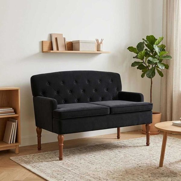 vidaXL Zweisitzer mit Knopfheftung Schwarz 111 x 65 x 79 cm Samt 42041849