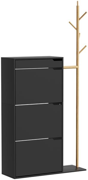 Schuhschrank Ivo Schwarz 90 x 181.5 cm mit 3 Fächern, 1 Schublade Vicco