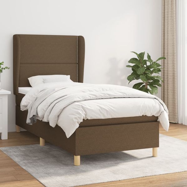 vidaXL Boxspringbett mit Matratze Dunkelbraun 90x190 cm Stoff 3128408