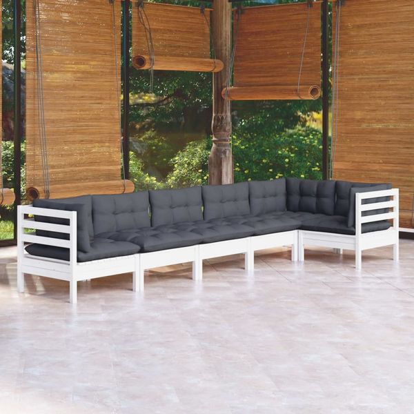 vidaXL 6-tlg. Garten-Lounge-Set mit Kissen Weiß Kiefernholz 3096395