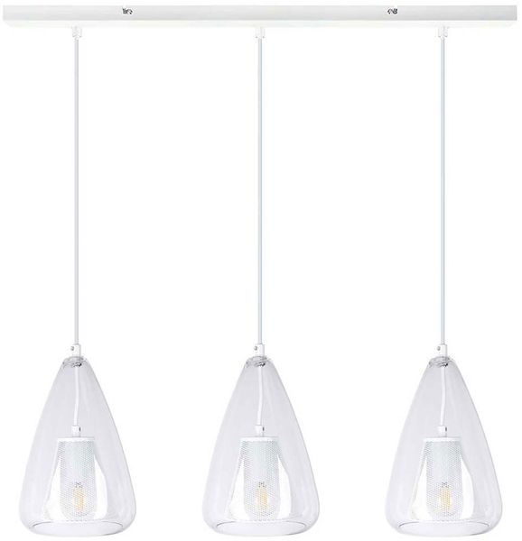 Pendelleuchte, Glas klar, Metall weiß, H 150 cm