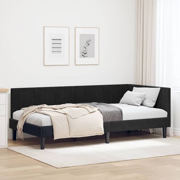 vidaXL Eckbettgestell mit Kopfteil Schwarz 90 cm x 200 cm Samt 42016353