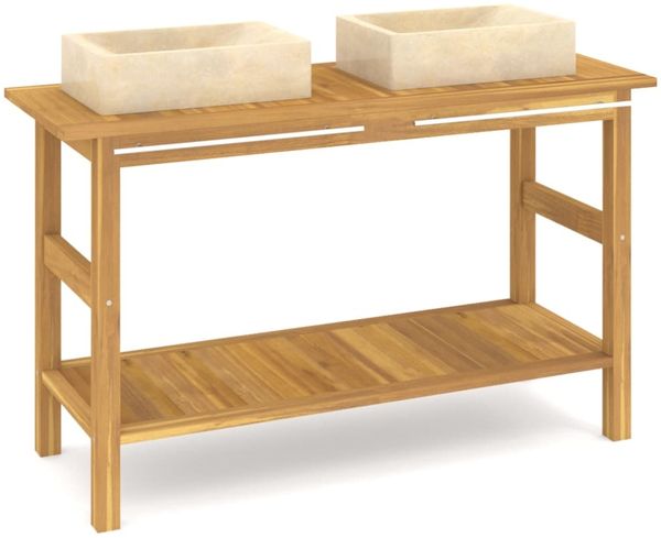 vidaXL Waschtisch mit Creme Marmorbecken Massivholz Teak 3096578 Bild 2