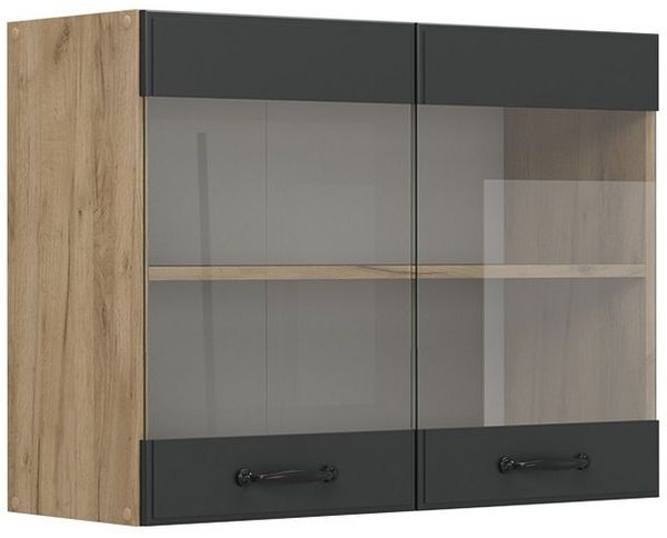 Küchenglasschrank R-Line Anthrazit Landhaus 80 cm Vicco Bild 5