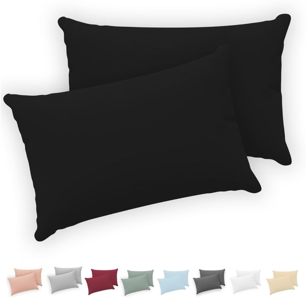 Twinzen® Kissenbezug 40x70 (2er-Set) - 100% Jersey Baumwolle 150 GSM Kissenbezüge - Schwarz - Für Kissenbezüge 40x70 cm - Kissenhülle - Kissenbezug mit Reißverschluss - Oeko-Tex Zertifiziert