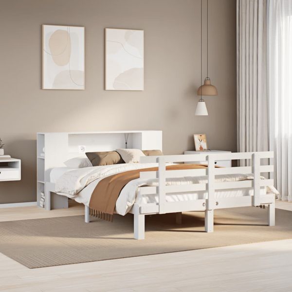 vidaXL Massivholzbett mit Regal ohne Matratze Weiß 140x200 cm Kiefer 3322711