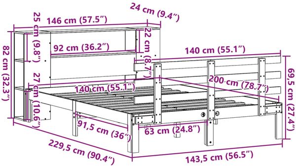vidaXL Massivholzbett mit Regal ohne Matratze Weiß 140x200 cm Kiefer 3322711 Bild 11