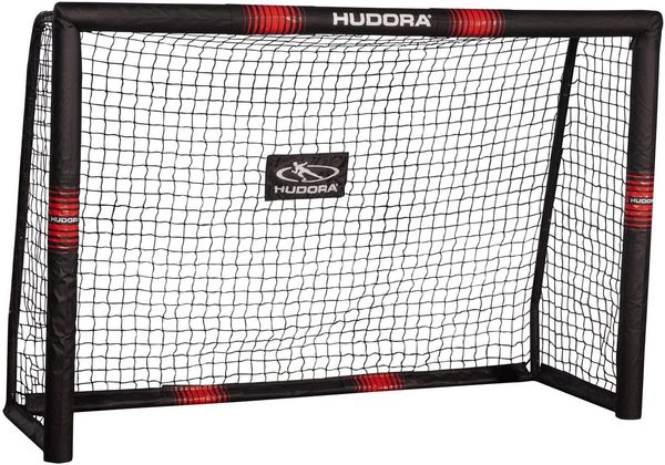 Hudora Fußballtor Pro Tect, 180 x 120 x 60 cm wetterfest Outdoor Tor mit Tornetz, Rot, Schwarz