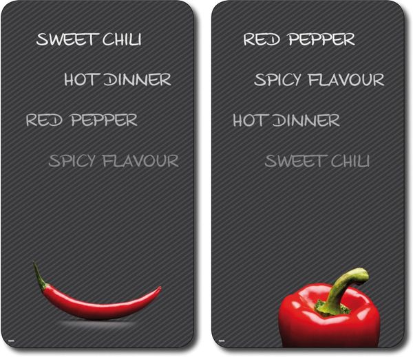 Multi - Glasschneideplatte 2er Set CHILI/Kesper/Herdabdeckplatten/Glasschneidbrett/Glasplatte/Spritzschutz