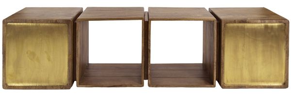 TV-Board Latona aus Mangoholz, modernes Schwebendes Design, Braun mit Messingdekor, 170 cm