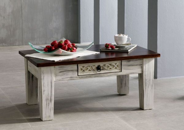 Couchtisch Mango / Akazie 90x60x40 weiß gewachst CASTLE-ANTIK #247