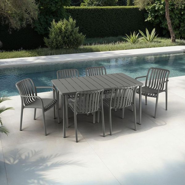 IDIMEX Garten-Essgruppe TULIPANO, (7-tlg), moderne 6er Garten-Essgruppe wetterfest aus Alu & Kunststoff grau