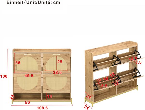 Schuhschrank 108,5 x 24 x 100 cm aus MDF in Holzoptik mit Metallgestell & Ablage Bild 4