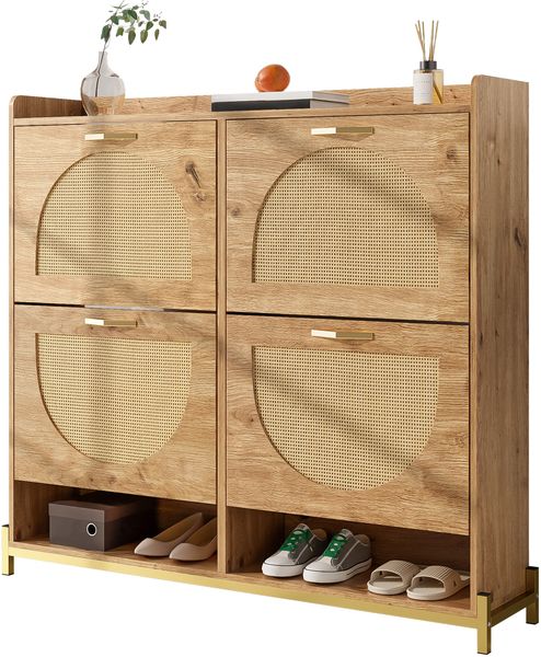 Schuhschrank 108,5 x 24 x 100 cm aus MDF in Holzoptik mit Metallgestell & Ablage Bild 6