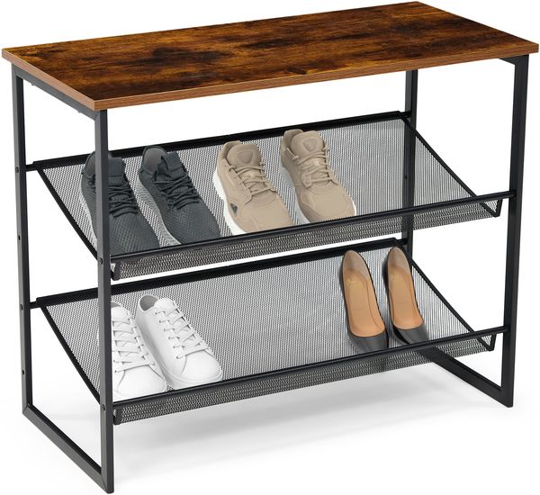 Brixy Schuhregal - Industrie - Holz - Metall - 64x30x52cm - Vintage - Schuhschrank - Braun/Schwarz, blacks, 30 x 64 x 52 cm
