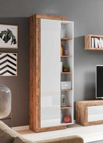 Vitrine "Sintra" Vitrinenschrank 67cm weiß Hochglanz samdal eiche Bild 1