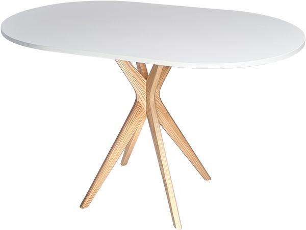 Ragaba ovaler Esstisch, MDF & Massives Eschenholz, 75x100 cm, Weiß