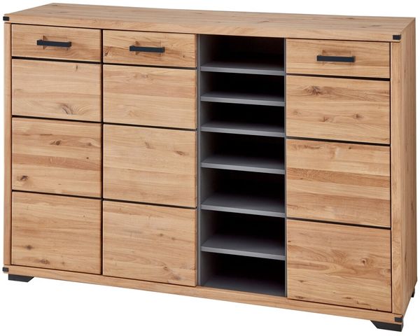 Linea Natura 'GENUA II' XL-Schuhkommode, Massivholz Eiche Artisan wildeiche, 160 x 107 x 41 cm, mit Softclose