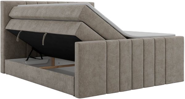 Boxspringbett INERO KING DUO mit Stauraum, Doppelbett 160x200, Bett mit Multipocket-Matratze H3 und Topper Visco, modernes Boxspringbett, hohe Kopfteil - Greige Stukture Bild 8