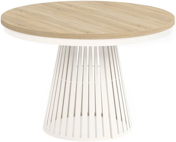 MEBLINI Esstisch Rund Ausziehbar aus Metall - 120-196x76 cm - CONEY - Sonoma Eiche/Kaschmir - Loft - Esszimmertisch Modern - Küchentisch - Ausziehtisch - Round Dining Table