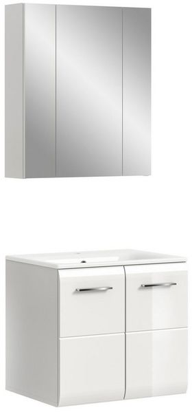 furnling Badmöbel-Set Ivy, (2-St, Spiegelschrank, Waschbeckenunterschrank inkl. Waschbecken), Badmöbel, Badezimmermöbel, Hochglanz Front, Breite 60 cm, weiß
