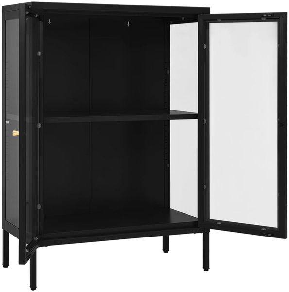 Sideboard, Kommode Schwarz 75x35x105 cm Stahl und Glas j2634p Bild 6