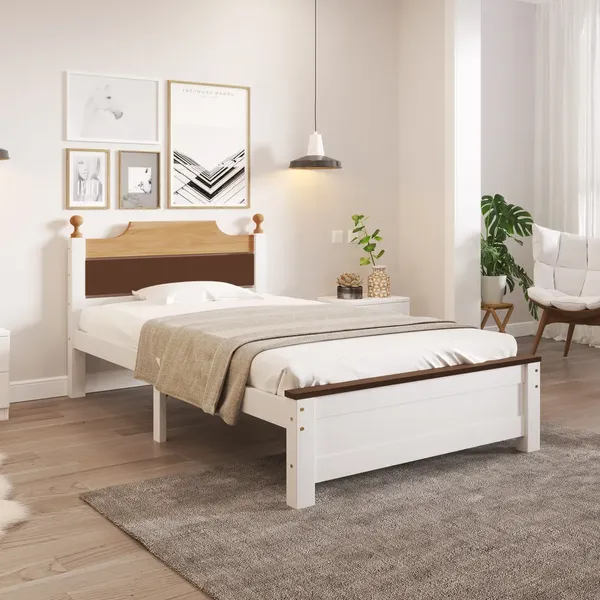 Massivholzbett mit Lattenrost, Kopfteil, 90x200 cm, Einzelbett, Jugendbett, Kiefer