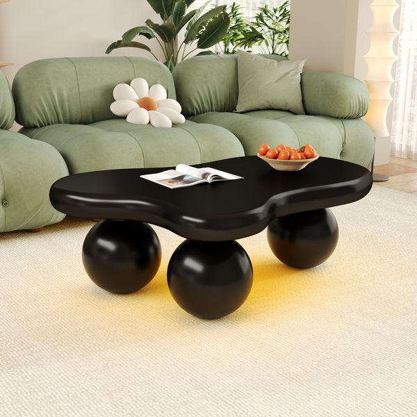Couchtisch 95x62,5x32 cm, wolkenförmiger Tisch mit abgerundeten Beinen,schwarz
