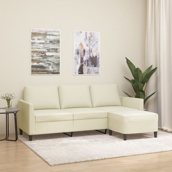 vidaXL 3-Sitzer-Sofa mit Hocker Creme 180 cm Kunstleder 3201123