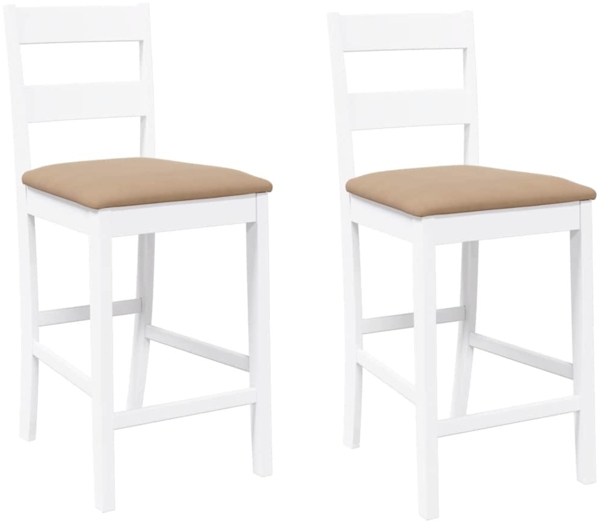 vidaXL Barhocker mit Kissen 2 Stk. Weiß Massivholz Gummibaum 4102562