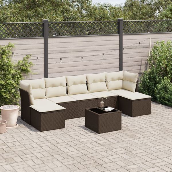 vidaXL 8-tlg. Garten-Sofagarnitur mit Kissen Braun Poly Rattan 3218043