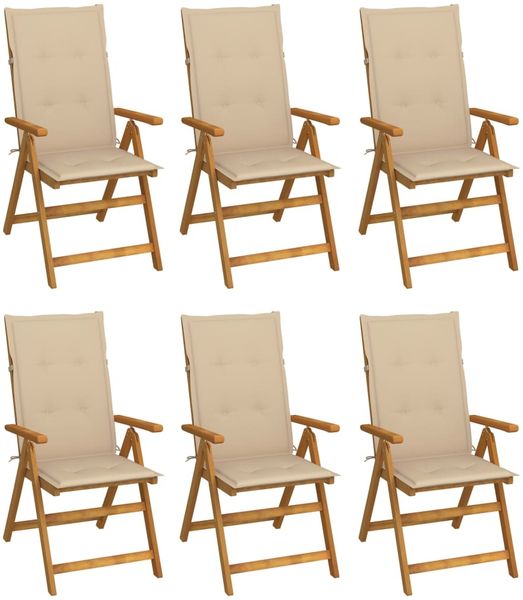 vidaXL Klappbare Gartenstühle 6 Stk. mit Auflagen Massivholz Akazie 3064122
