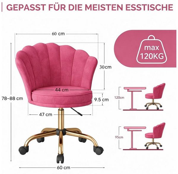 HawthyHome Bürostuhl Schreibtischstuhl mit Blütenrückenlehne, drehbar und höhenverstellbar (1 St), Samtbezug mit Kopfkissen, ergonomischer Stuhl
