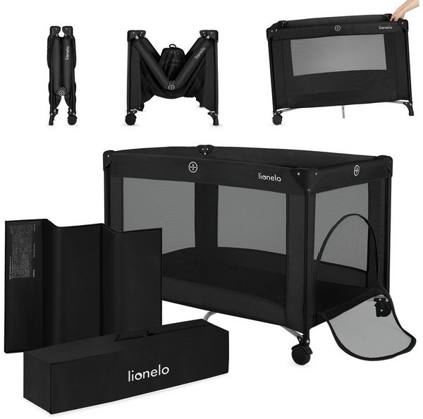 Lionelo Amelie Baby-Reisebett, ab Geburt bis 15 kg, klein, faltbar, weiche Faltmatratze, 100,5 x 70,5 cm, 2 Räder, seitlicher Einstieg, Reisetasche