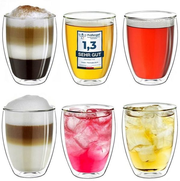 Creano Teeglas Thermoglas doppelwandig hoch 250ml, 6er Set, Borosilikatglas, 6-teilig