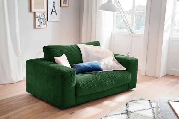 KAWOLA Doppelsessel MADELINE Loveseat Cord smaragd 86 x 127 x 170 cm