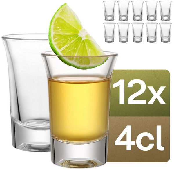 Praknu Schnapsglas 12er Set Schnapsgläser 4 cl - Shotgläser für jede Party - Stamperl, Glas, Spülmaschinenfest - Standfest dank dickem Boden - Pinneken, Pinnchen