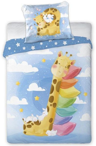 FARO pln Babybettwäsche Giraffe Baby Bettwäsche 2tlg Set 100x135 40x60 cm 100% Baumwolle, 2 teilig