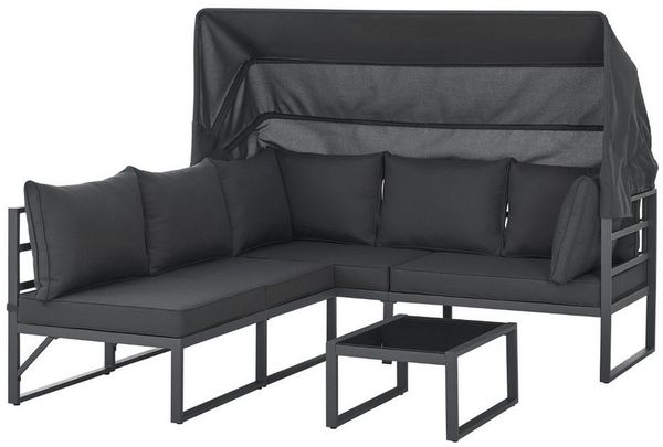 SVITA Gartenlounge-Set MAUI, (4-tlg), Outdoor-Möbelset mit Dach, Stahlgestell, Grau