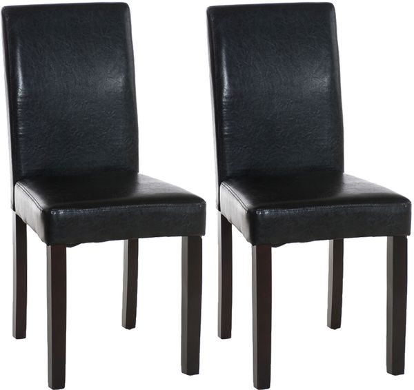 2er Set Esszimmerstuhl DALAN - Kunstleder Schwarz 41x47x91 cm Dunkelbraun | Essstühle Esszimmerstühle Küchenstühle Wohnzimmerstühle