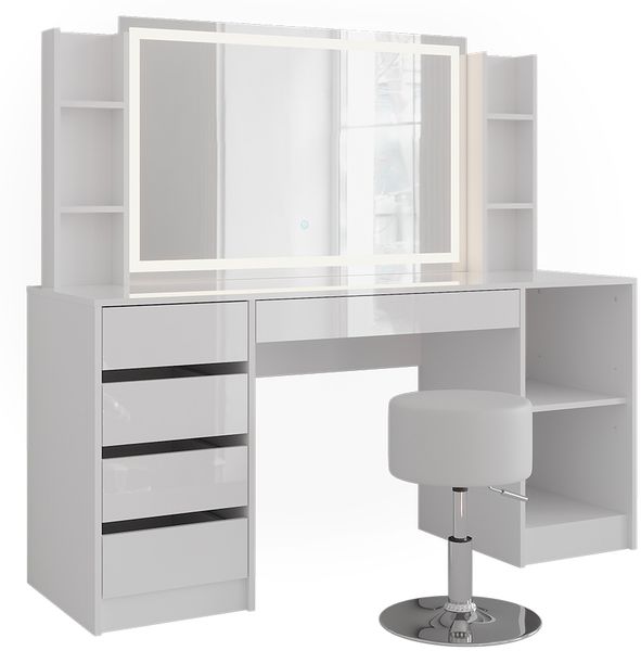 Schminktisch Sherry Weiß/Weiß Hochglanz 158.2 cm 5 Teile Vicco