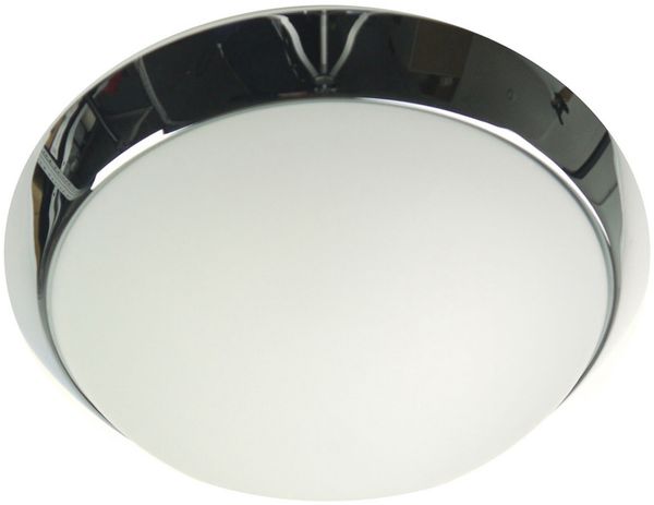 LED Deckenleuchte / Deckenschale rund, Opalglas matt, Dekorring Chrom, Ø 30cm
