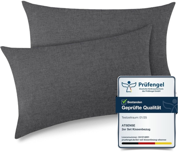 ATsense 2er Set 40x60 cm Kissenbezug Dunkelgrau Baumwolle Reißverschluss