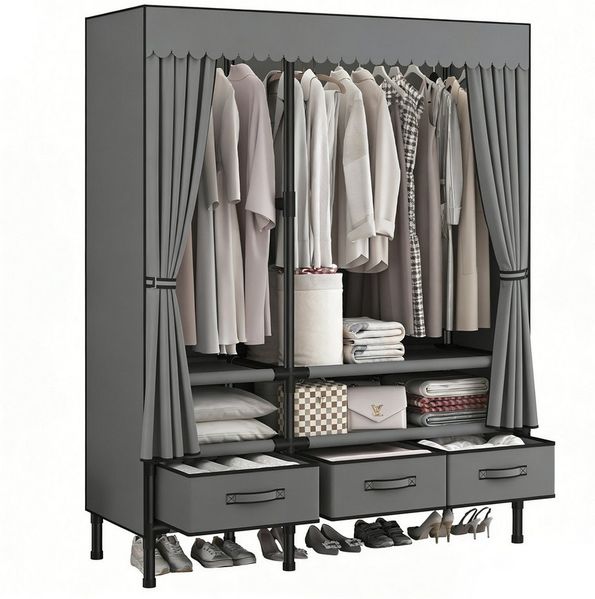 kehot Stoffschrank Faltbarer Stoffschrank 110x170x45 cm – Stabiler Kleiderschrank in Grau (Metallrahmen aus Verzinktem Stahlrohr mit 19 mm Durchmesser, 1-St, Atmungsaktive Vliesstoff-Hülle mit Staub- und Sichtschutz) Schnelle Montage, Platzsparend für ...