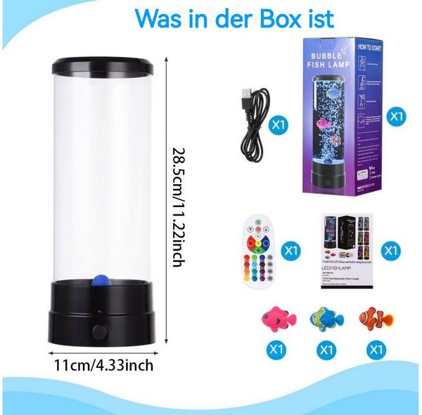VIVIHEYDAY Lavalampe Aquarium Lampe, Blasenlichtlampe mit Fisch Aquarium Nachtlicht, Lavalampe LED mit Fernbedienung, RGB-Licht für Kinder Erwachsene