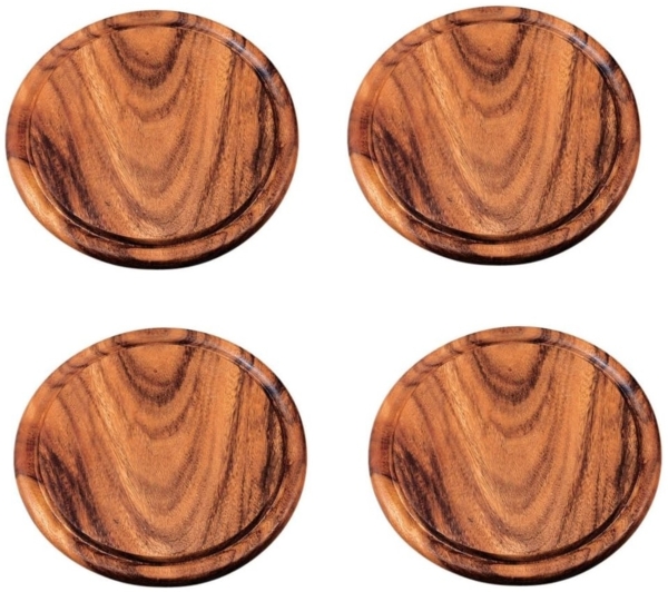 Kesper | 4er Pack Fleischteller mit Saftrille | Frühstücksbrettchen aus Akazienholz | rund 30 cm ø | ideal zum Frühstücken oder Abendbrot