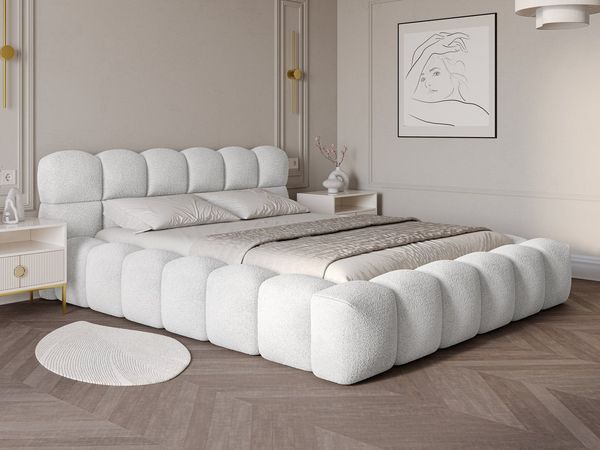 wonello Polsterbett Mira (das Original), Bett mit Bettkasten und Lattenrost – eleganter Boucle-Stoff