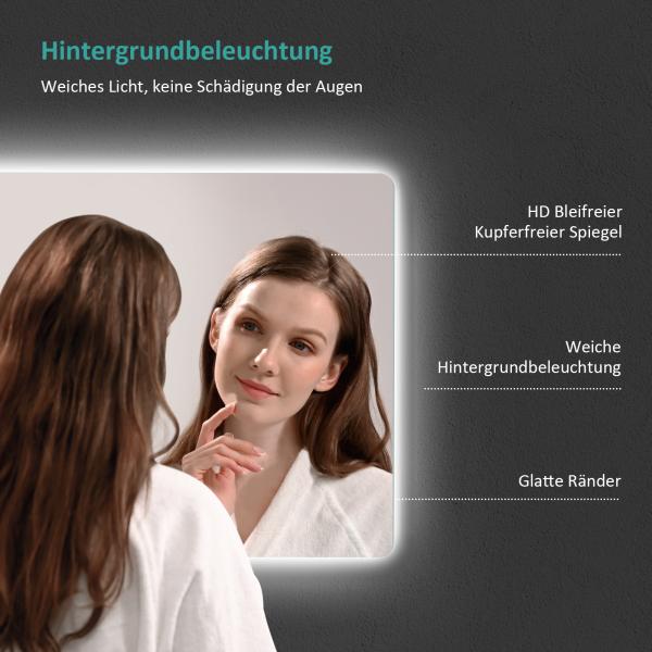 EMKE LED Badspiegel mit Beleuchtung 70x50cm Kaltweiß Wandschalter Badezimmerspiegel Bild 4