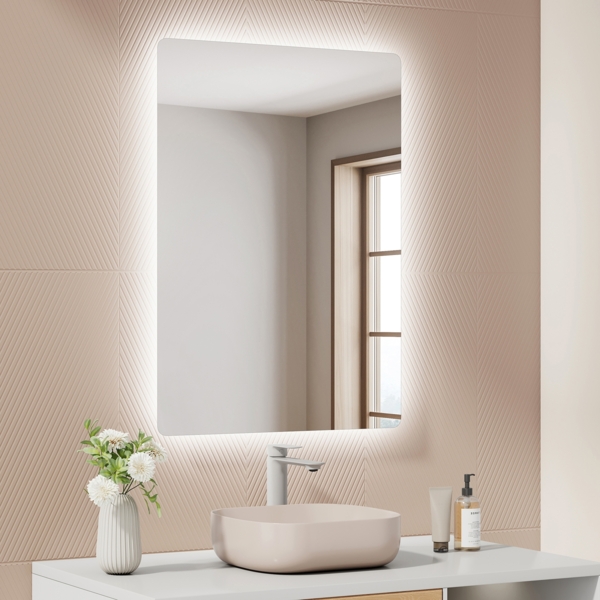 EMKE LED Badspiegel mit Beleuchtung 70x50cm Kaltweiß Wandschalter Badezimmerspiegel Bild 1